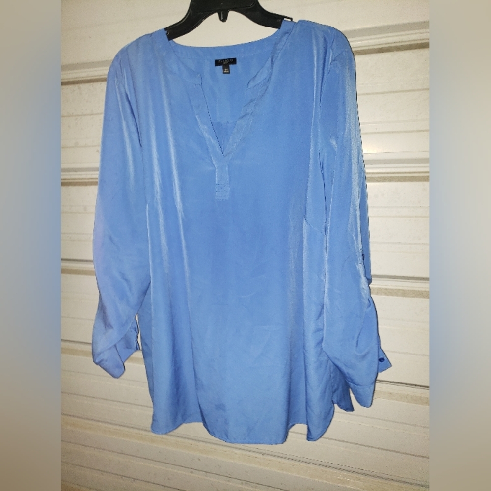 2x Plus Size Talbots Blue Blouse Pullover top Shirt Womens Dressy Poplin